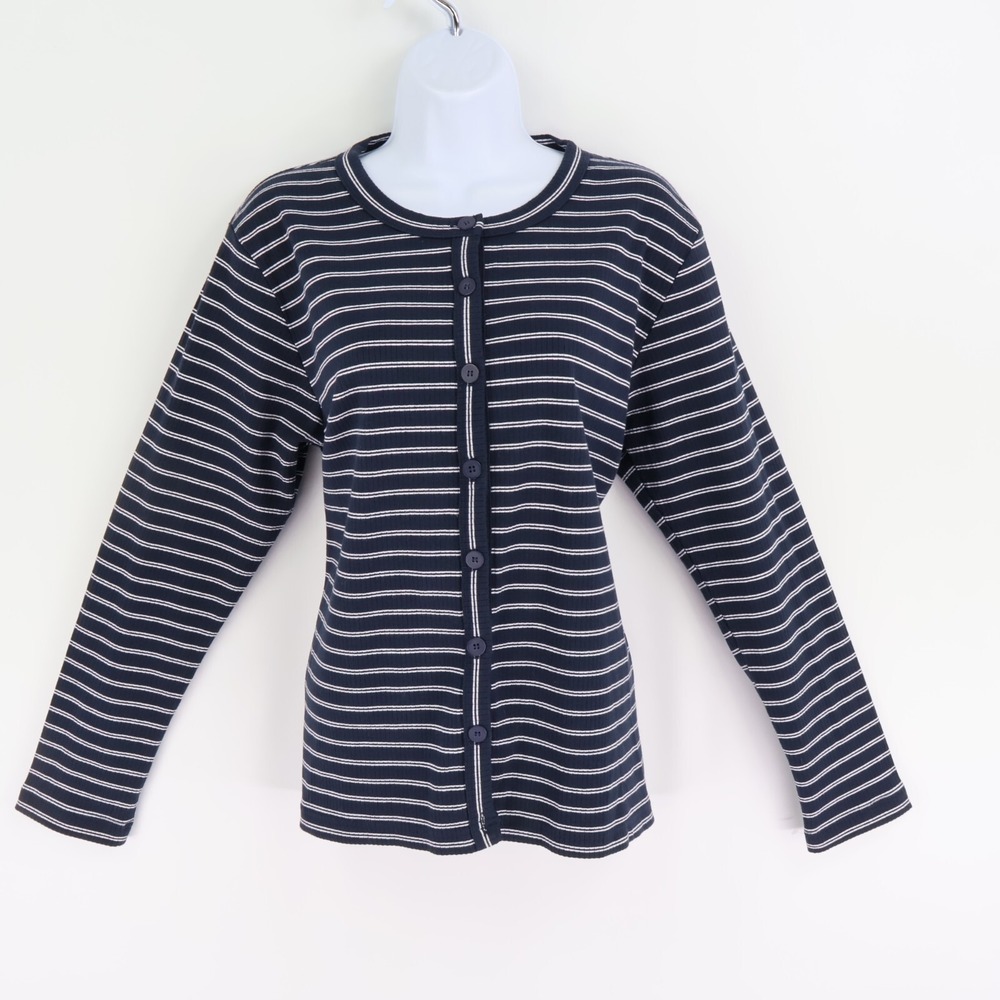Liz Sport Button Up Knit‎ Top Ribbed Sweater Womens Sz XL Dark Blue Almost Black
